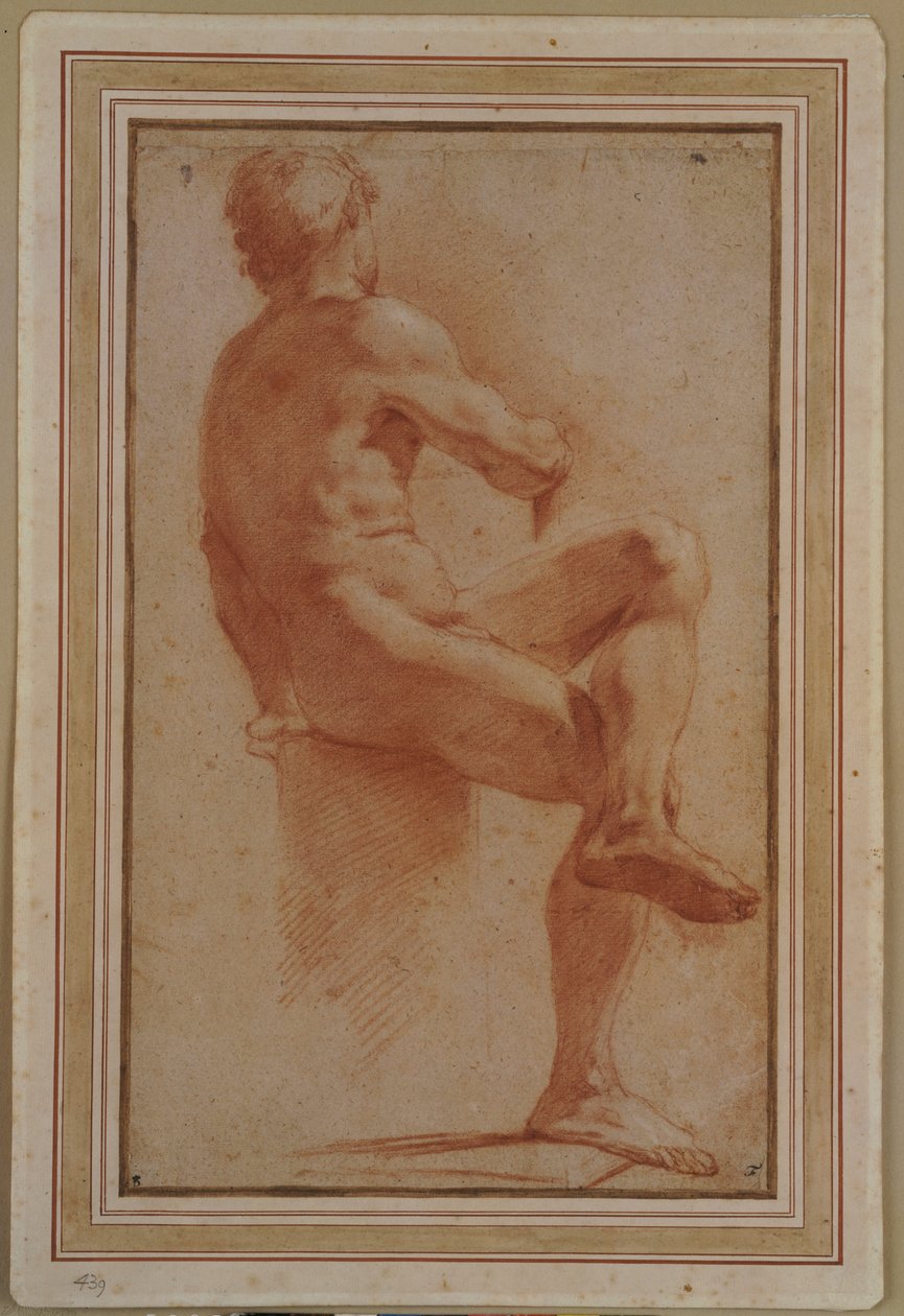 A Male Nude Seated With His Back Turned By Annibale Carracci