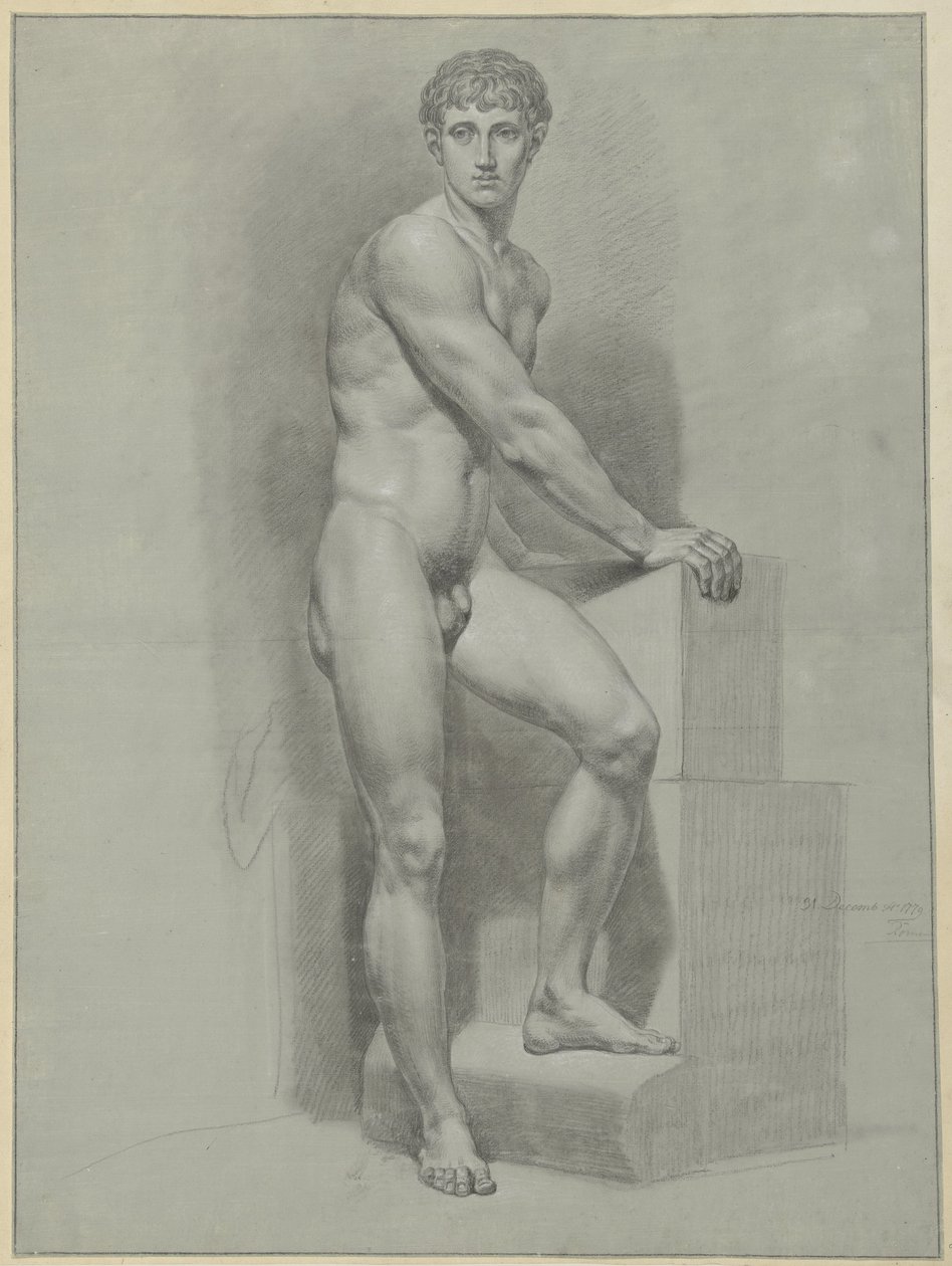 Standing Male Nude Arms On A Block By Jean Grandjean
