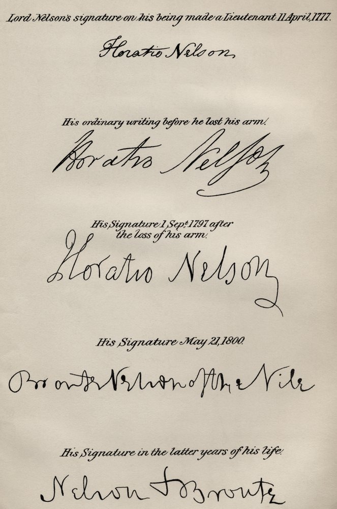 Lord Nelson's signatures before and after the loss of his right arm ...