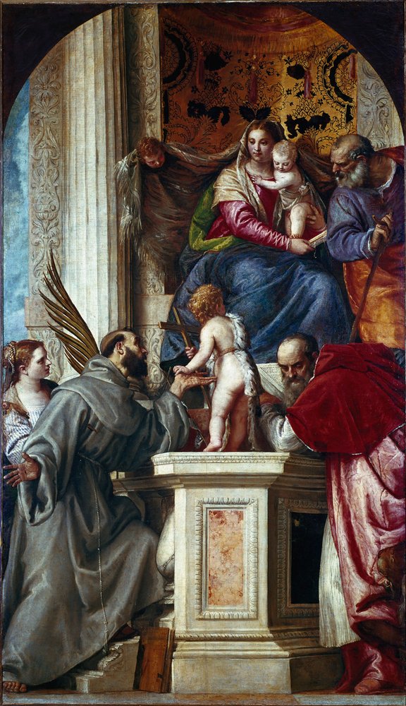 The Holy Family with Saints by Veronese: Fine art print