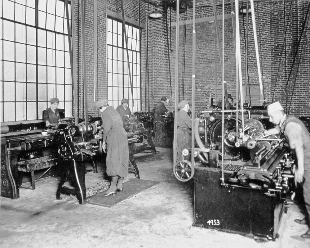Women working in a factory during World War One, c. 1917 by American Photographer