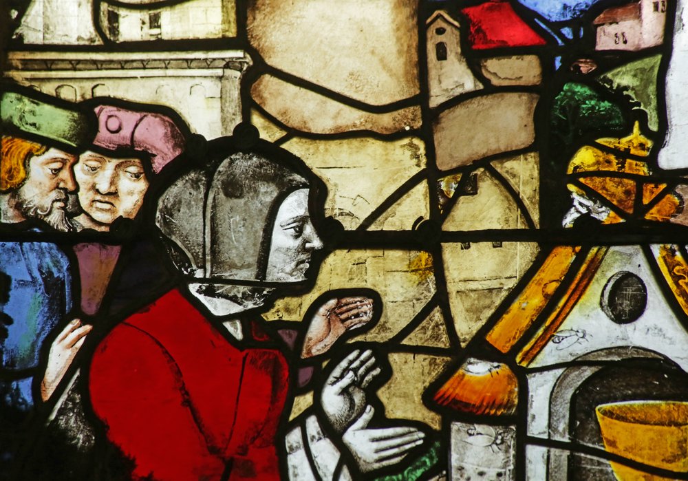 Window depicting Tabernacle built by bees for the Sacrament by French School