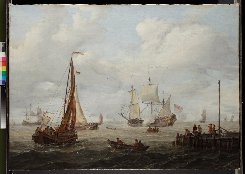 Sea-piece with a Dutch man-of-war by Abraham Storck