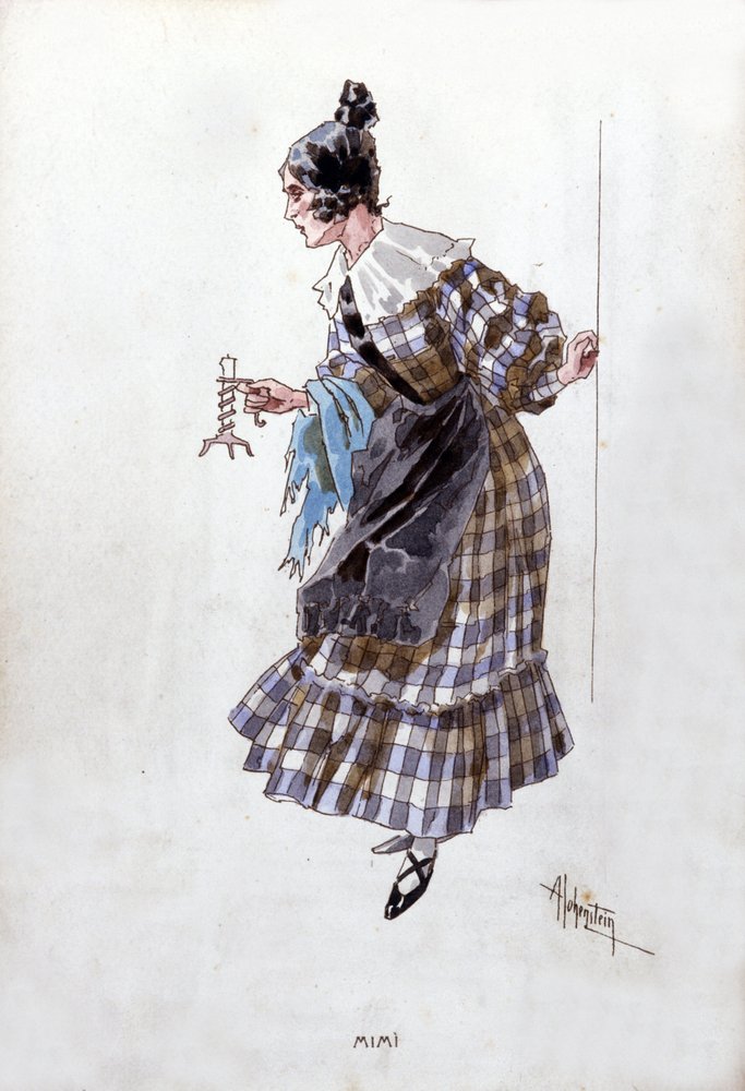 Costume of the character of Mimi for the opera 'La Boheme' by Giacomo  Watercolour by Adolfo Hohenstein