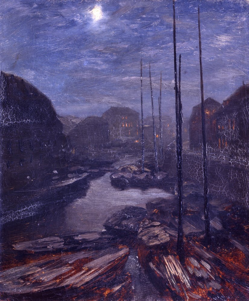 Moonlight over the Friedrichsgracht in Old Berlin by Adolph Menzel