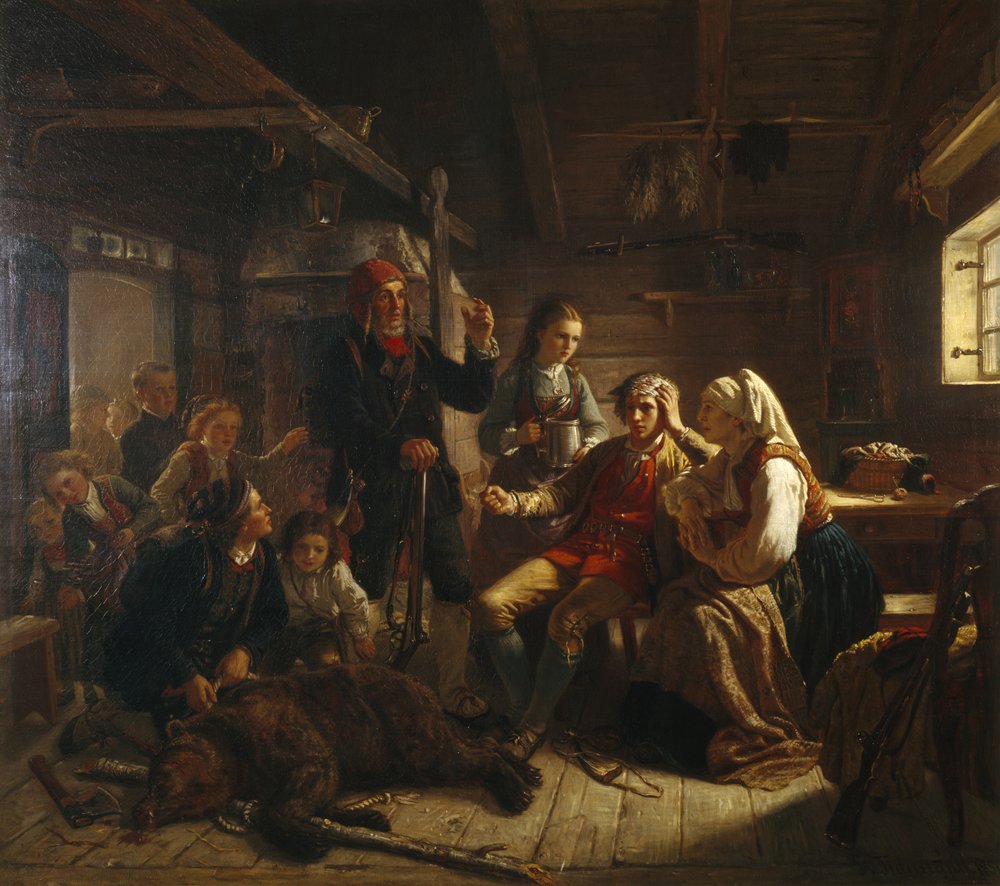 The Wounded Bear Hunter by Adolph Tidemand