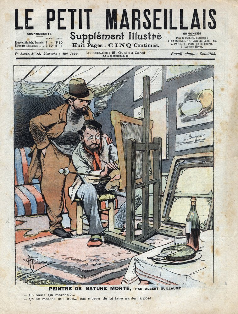 A Painter in an Attic Painting Still Lifes - Illustration by Albert Guillaume from 