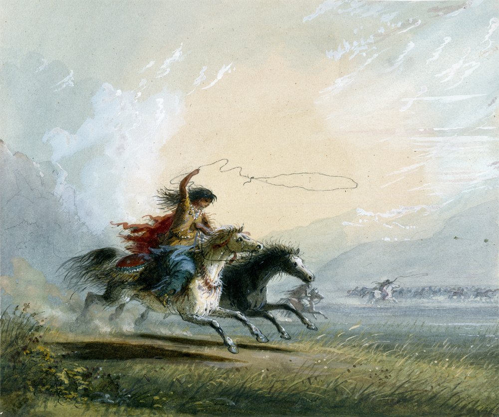 Shoshone Female - Catching a Horse by Alfred Jacob Miller