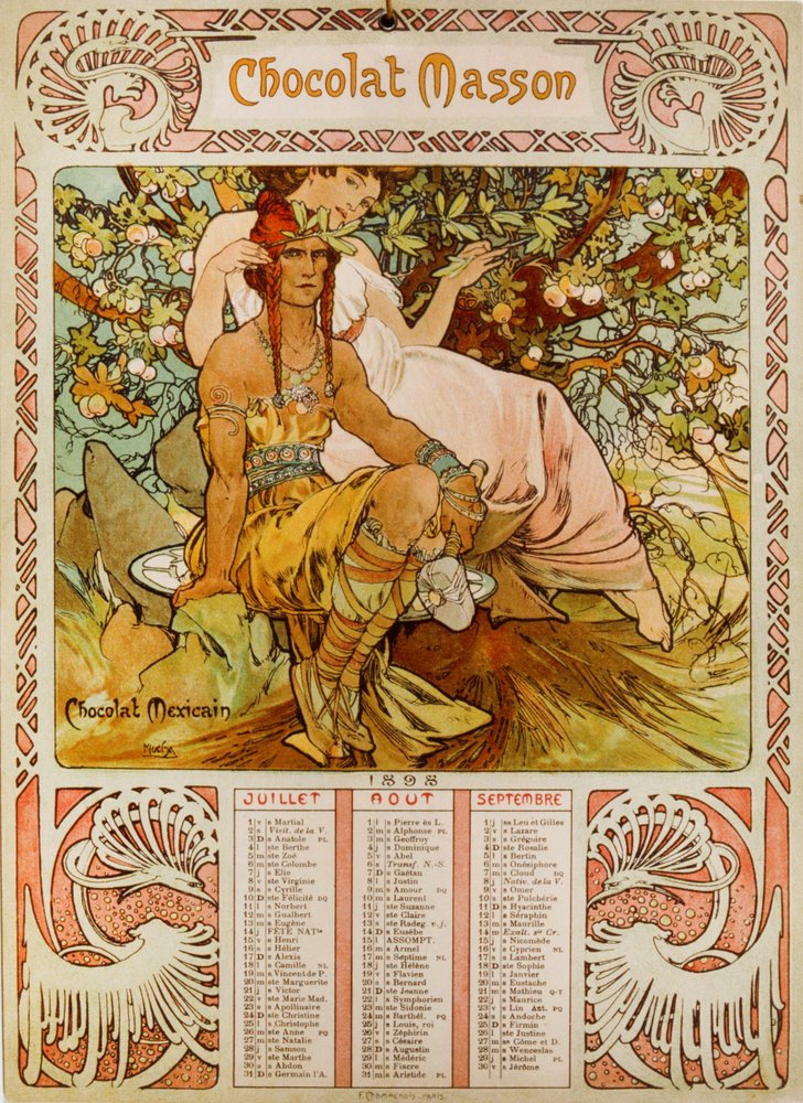 Chocolate Masson calendar illustrated by Mucha, a Czech Art
