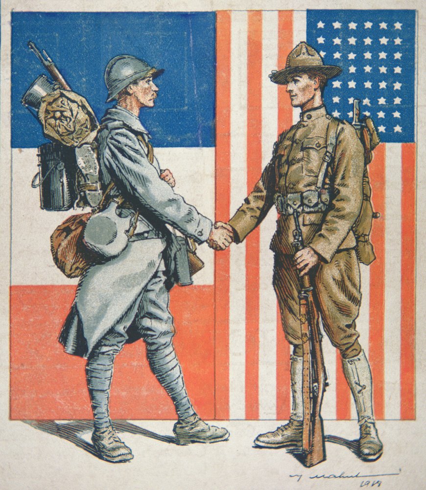 US Soldier Shaking Hands with a French Soldier, America's Entry into