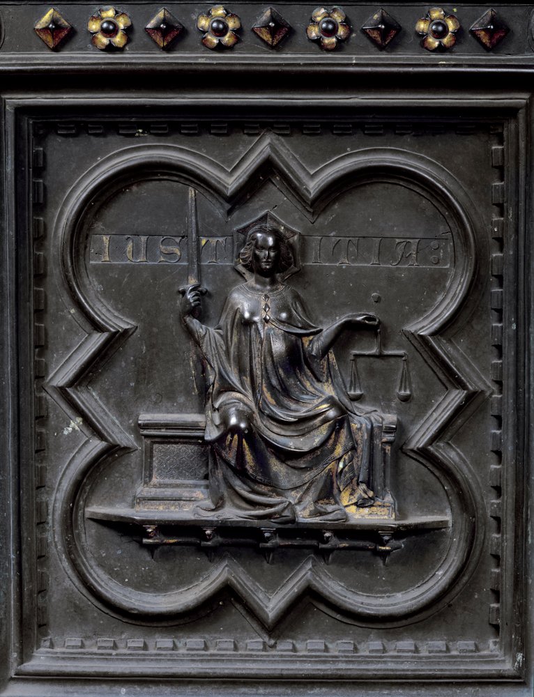 Justice, panel G of the South Doors of the Baptistery of San Giovanni by Andrea Pisano