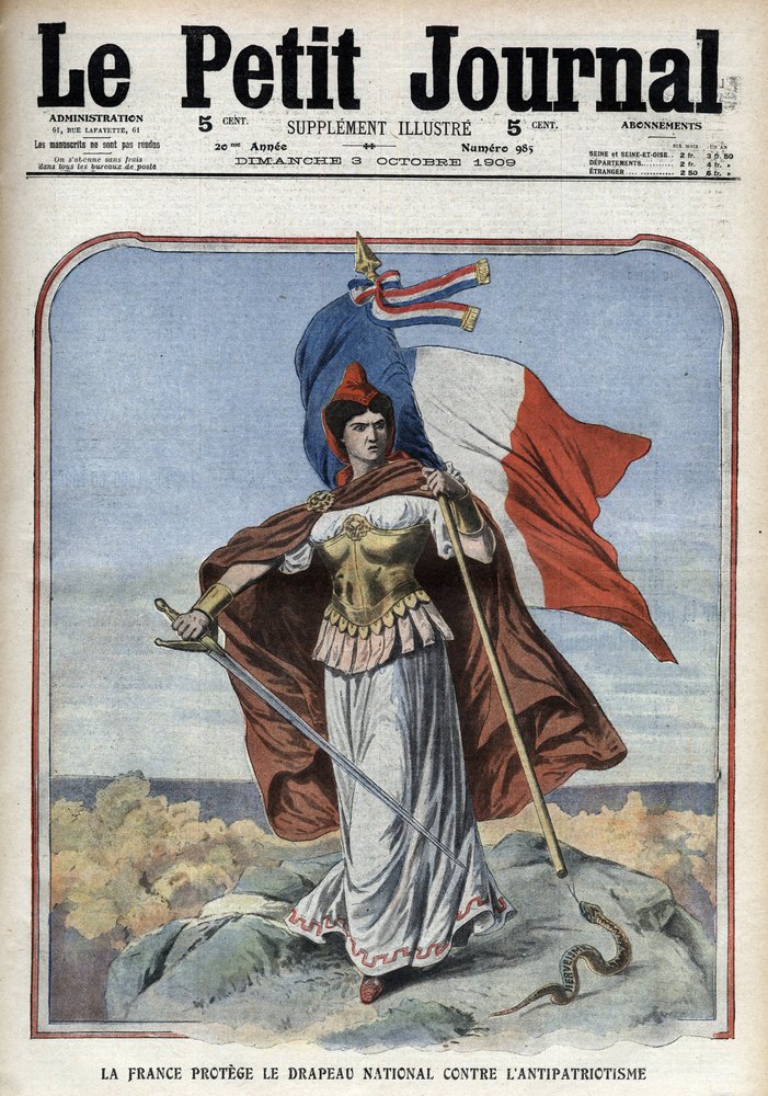 France (Marianne) protects the national flag against anti-patriotism - "Le Petit Journal" of October 1909 by Anonymous Anonymous