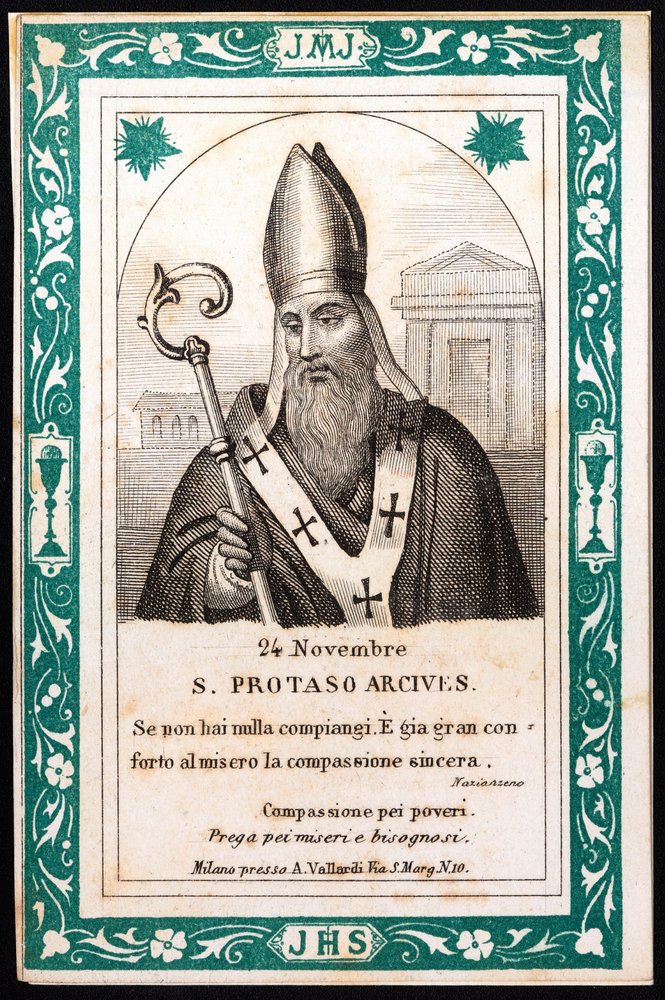 Saint Protais, Bishop of Milan. Pious image. Postcard. The beginning of ...