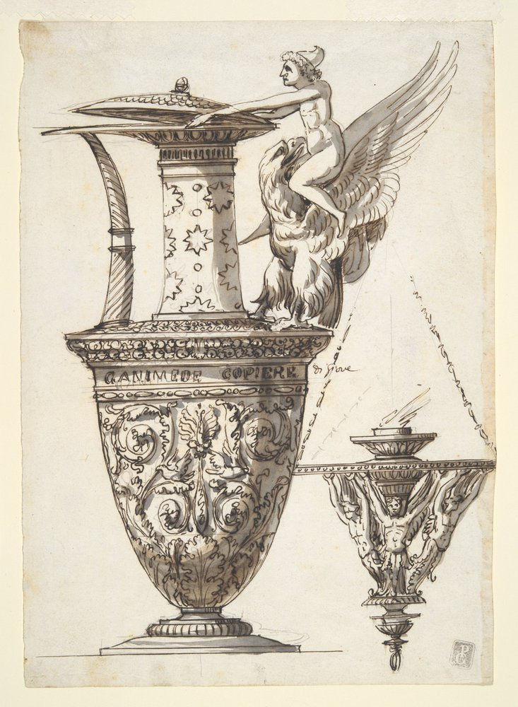 Design for an Elaborate Pitcher and Chandelier by Antonio Basoli