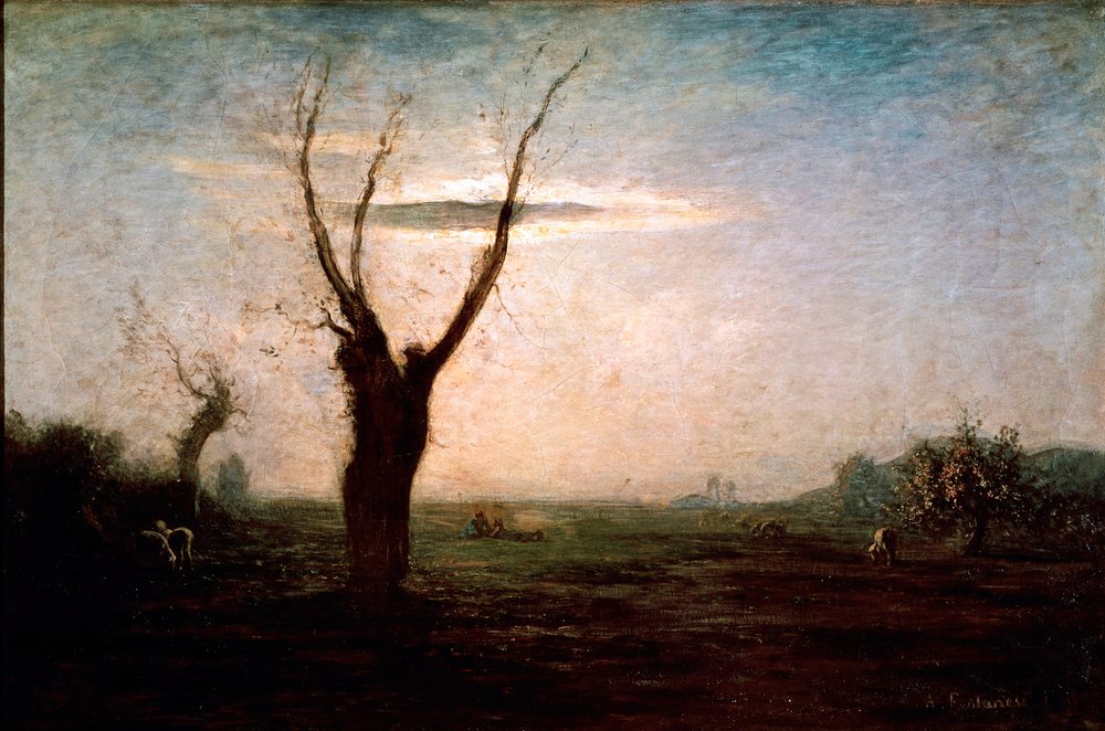 April Landscape of Late Winter with a Tree Still Without Leaves