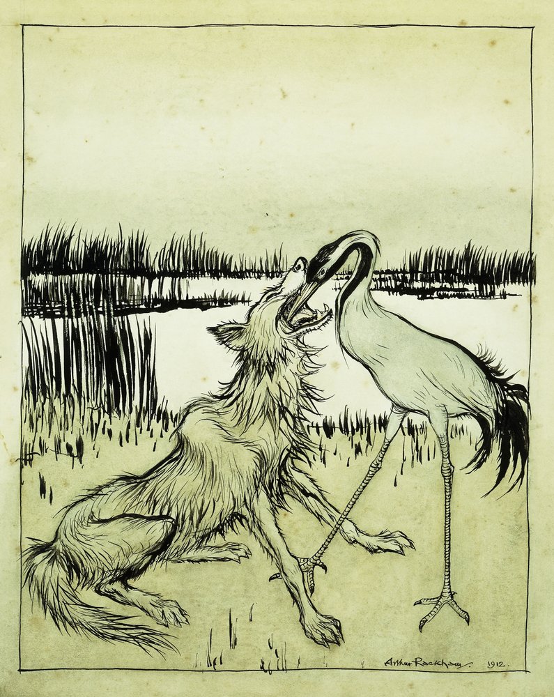 The Wolf and the Crane - Aesop's Fables by Arthur Rackham