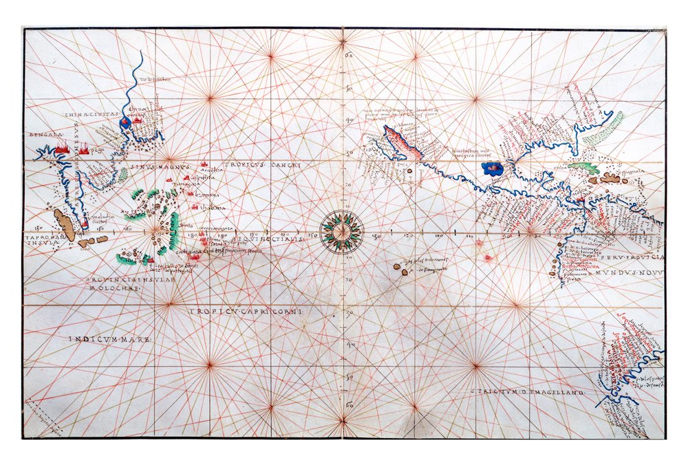 Navigation Chart Showing China, Ceylon and the Philippines and the Tropics of Cancer and Capricorn, c.1540 by Battista Agnese