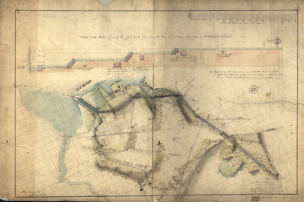 Section of the Northern Course of the Canal from the Tide in the Elk River at Frenchtown to the Forked [Oak] in Mr. Rudulph