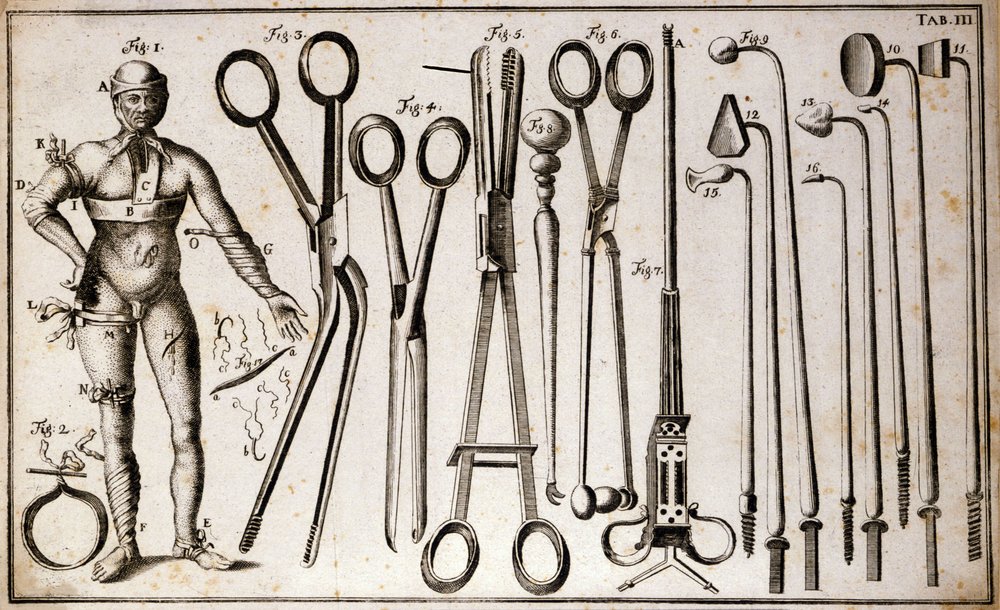 Different Types of Forceps and Surgical Instruments. A Man Wearing ...
