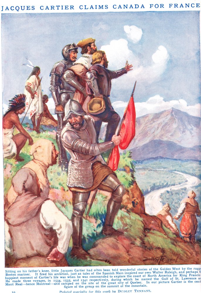 Jacques Cartier claims Canada for France, illustration from 