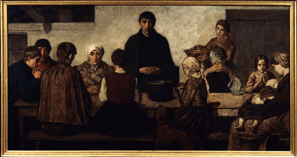 Benedicite Family praying at the table by Charles de Groux