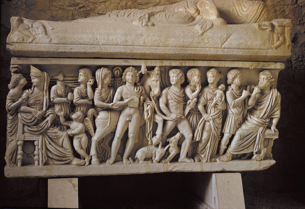 Hippolytus and Phaedra, detail from the side of a sarcophagus by Croatian School
