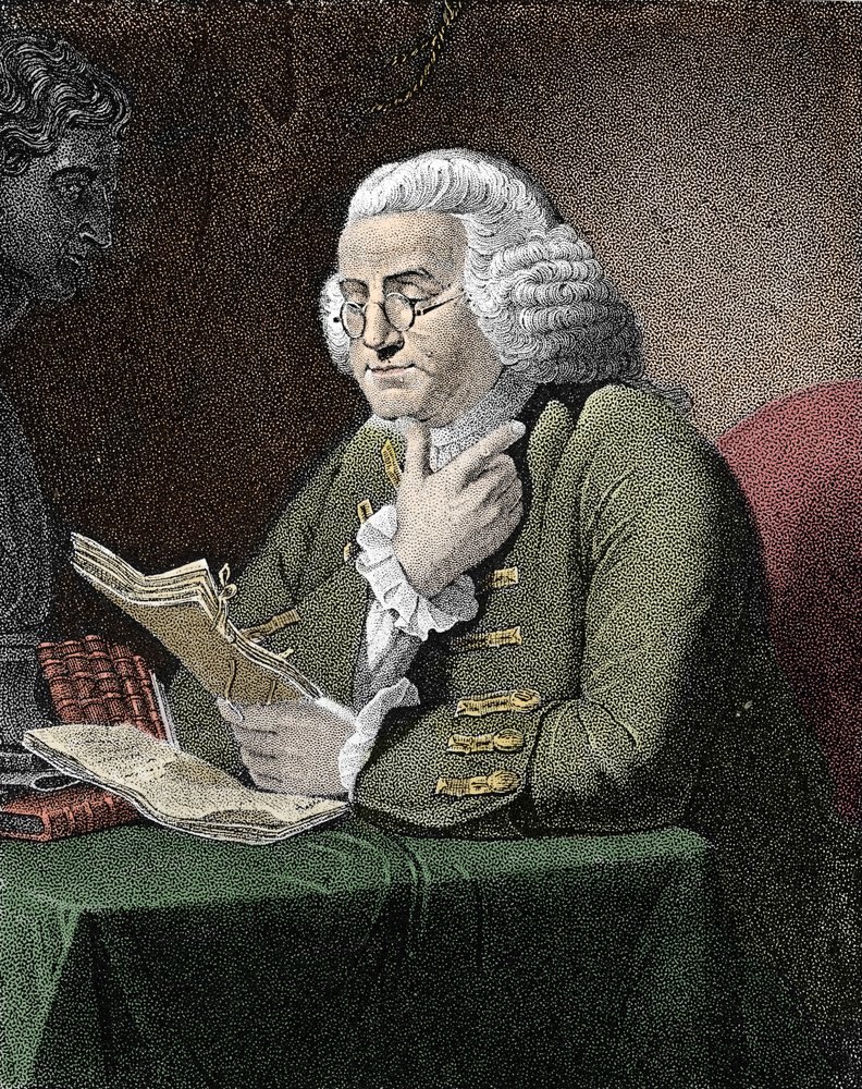 Portrait of Benjamin Franklin, American philosopher, physicist and ...