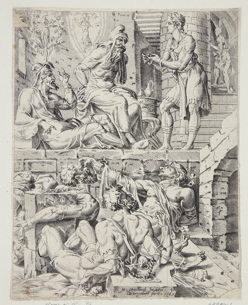 Joseph Interpreting the Dreams of the Butler and the Baker by Dirck Volckertsz. Coornhert