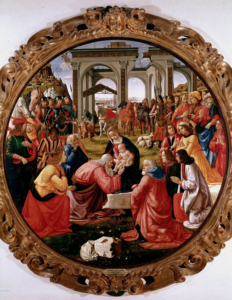 Adoration of the Magi, painting by Domenico Ghirlandaio (Domenico Bigordi) (1449-1494), 1487, diameter 171 cm, Florence, Galleria degli Uffizi by Domenico Ghirlandaio