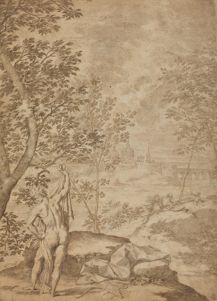 Apollo Standing in a River Landscape by Donato Creti