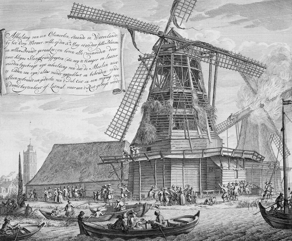 Fighting a Fire in a Windmill Near Worden, from a Book on Firefighting ...