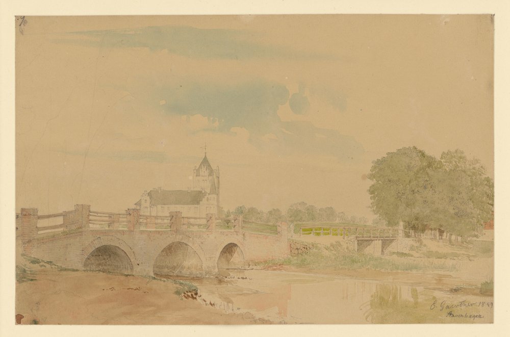 View of the Church and Bridges of Stavenhagen by Eduard Gaertner