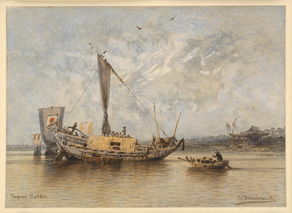 Junk near Edo by Eduard Hildebrandt