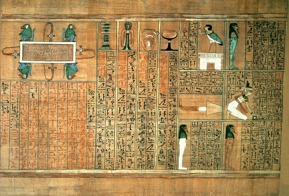 Detail depicting the deceased and his Ba, from the Book of the Dead of ...