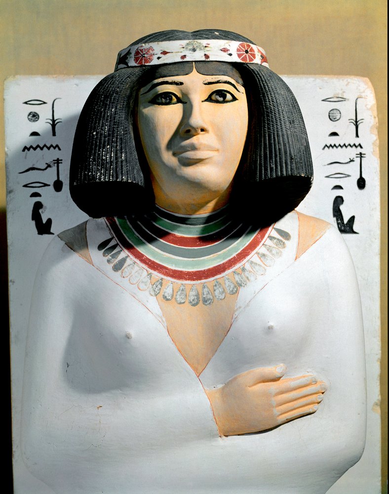 Egyptian Antiquity: Nofret, wife of the high priest of Heliopolis and prince of Pe Rahotep. Painted limestone sculpture detail. 4th dynasty. From the mastaba of Rahotep in Meidum. Egyptian Museum, Cairo. by Egyptian 4th Dynasty