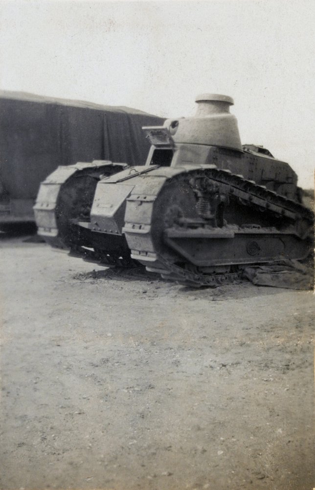 French Renault FT17 tank during battle practice on Lulworth ranges, 1919