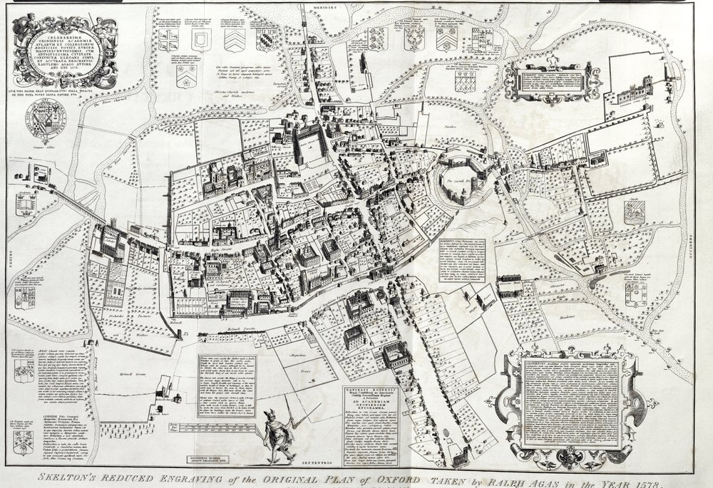 Frontispiece to Oxonia Antiqua Restaurata, a Birds Eye View of Oxford, Reduced Version of the Original by Ralph Agas, 1578, by Joseph Skelton by English School