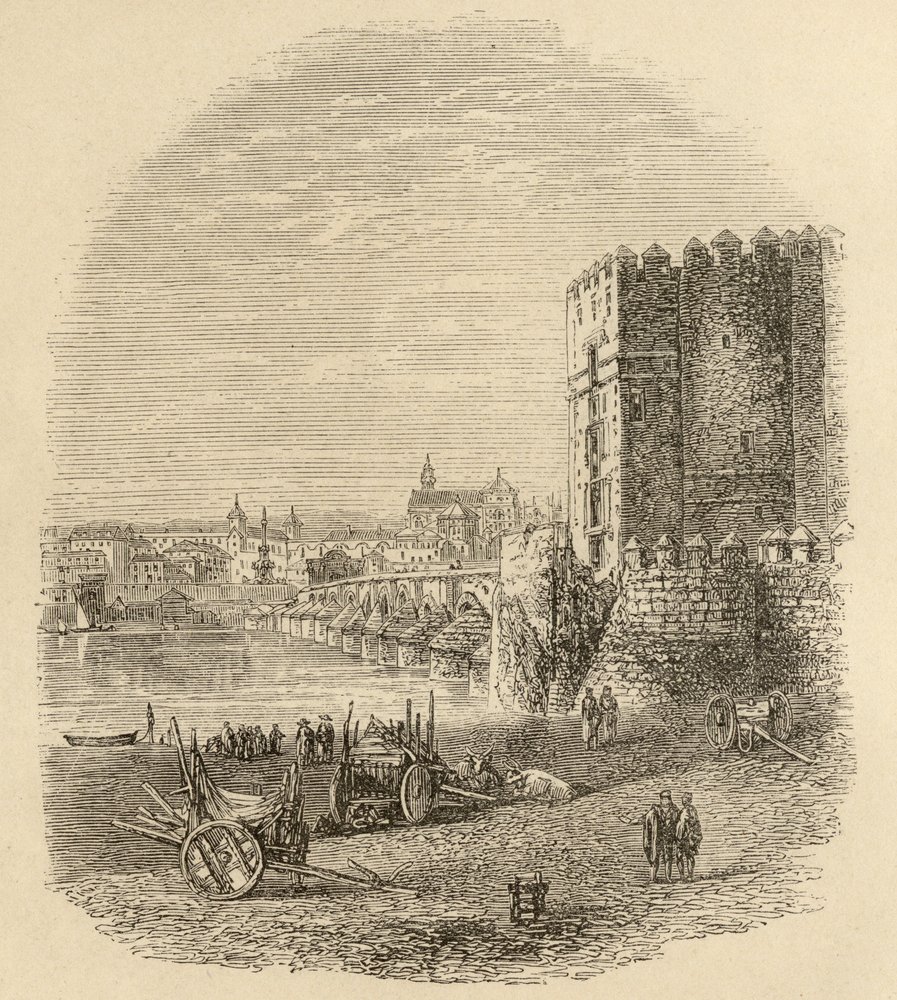 Roman Bridge and Calahorra Tower, Cordoba, Illustration from 'Spanish ...