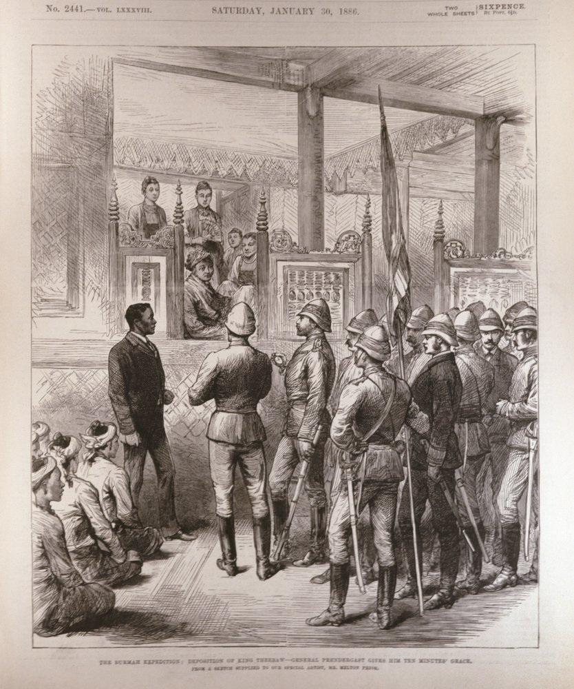The Burmah Deposition of King Theebaw: General Prendergast Gives Him Ten Minutes Grace, from The Illustrated London News by English School