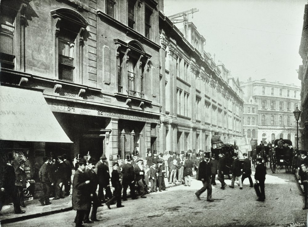 Old Broad Street, entrance to Stock Exchange, City of London, 1890 by English Photographer
