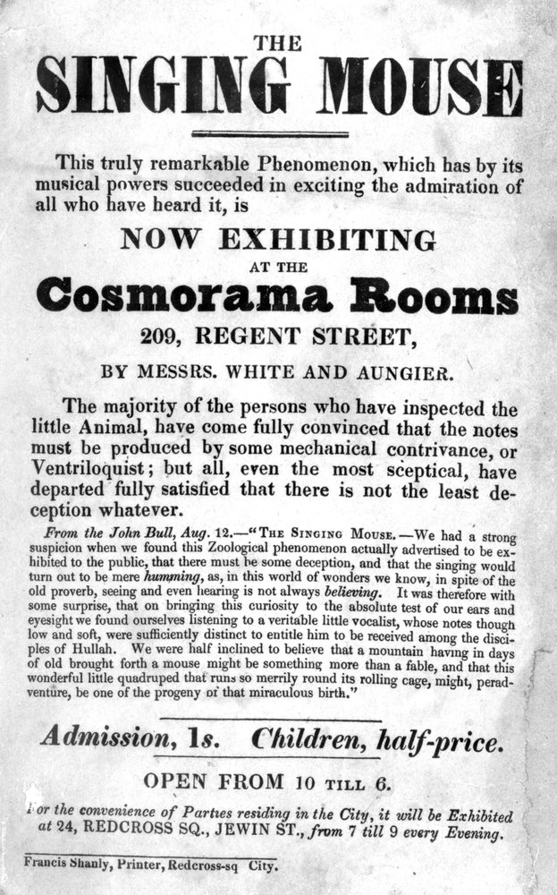 Bill Poster for The Singing Mouse exhibition at the Cosmorama Rooms ...