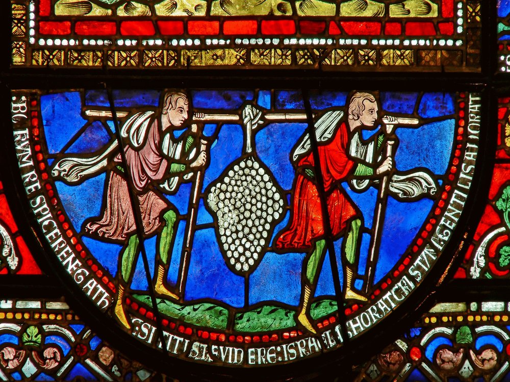 East window of the Trinity Chapel depicting the spies and the grapes ...