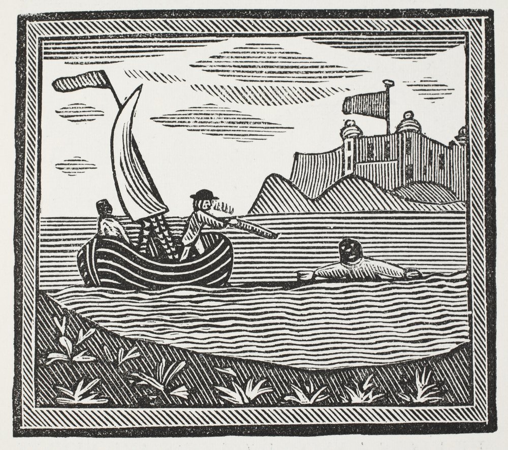 Robinson and Xury Escaping from the Moors by English School