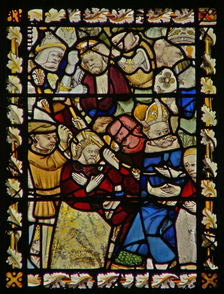 The east window depicting the mocking of Christ