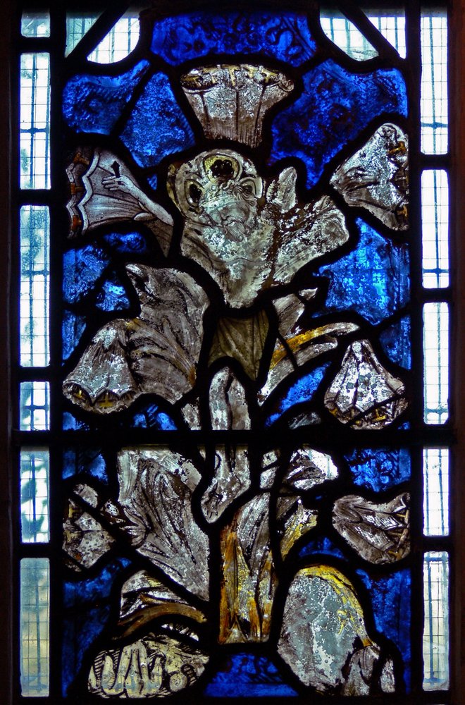 Window depicting the Lily Crucifixion: a fusion of the lily (symbol of ...