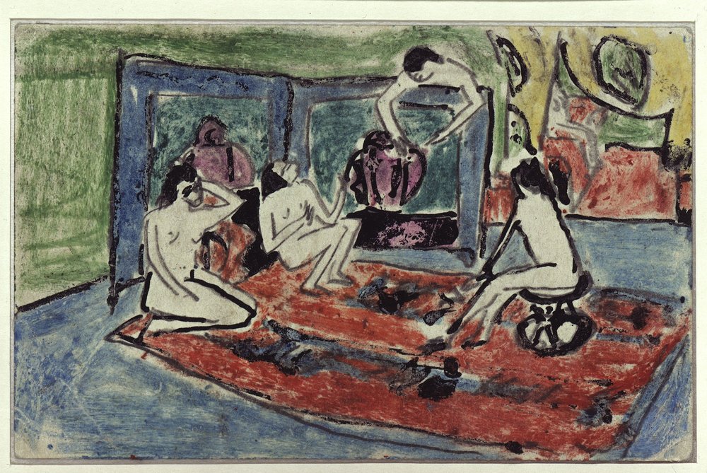 Four Nudes in the Studio (Postcard to Maschka Müller) by Ernst Ludwig Kirchner