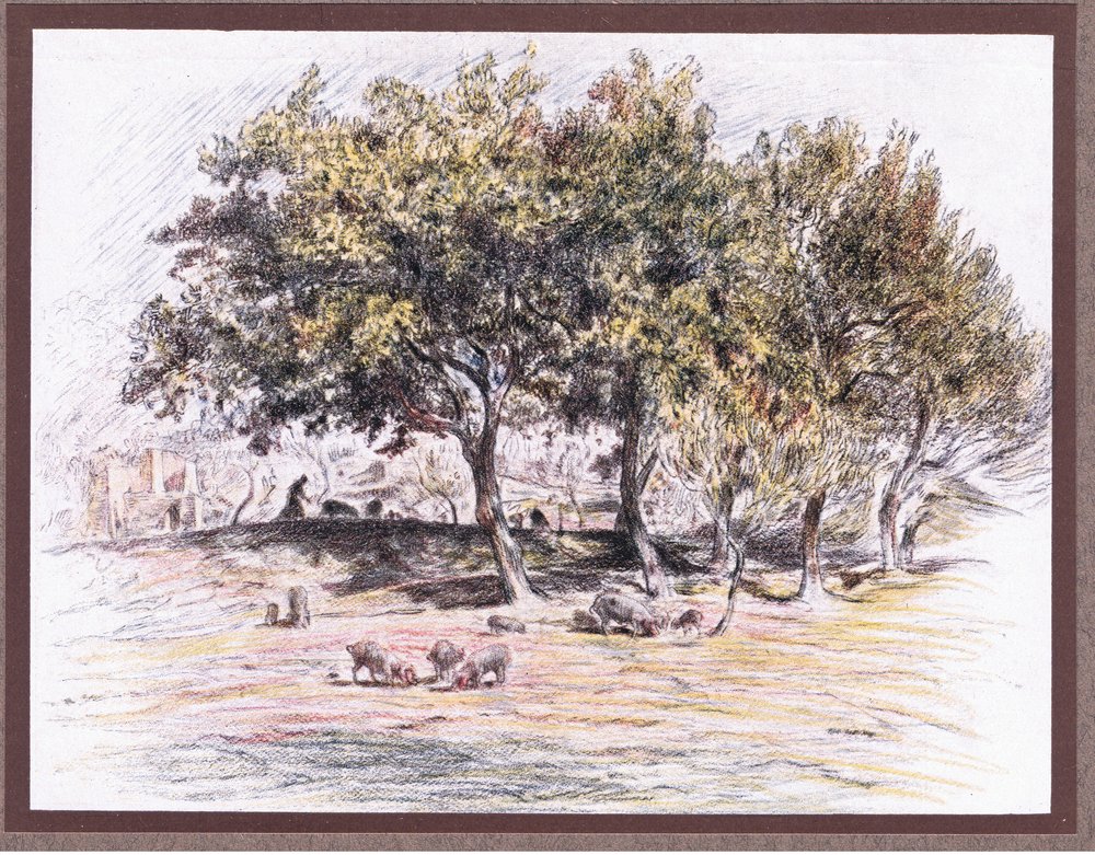 Friar Juniper cuts off the foot of a pig to give it to a sick man by Eugene Burnand