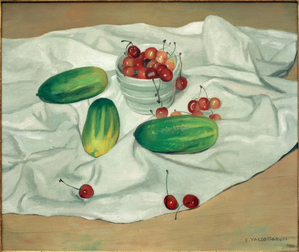Three Cucumbers and a White Vase Containing Cherries by Felix Edouard Vallotton