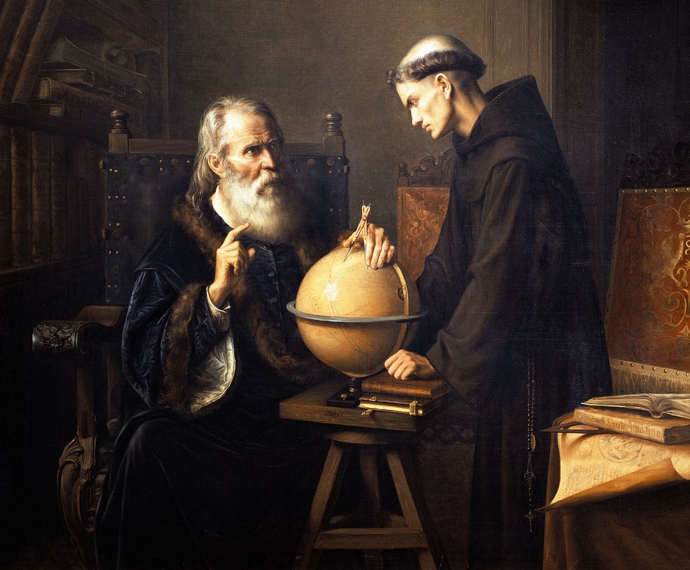 Portrait of Galileo Galilei explaining his theories at Padua