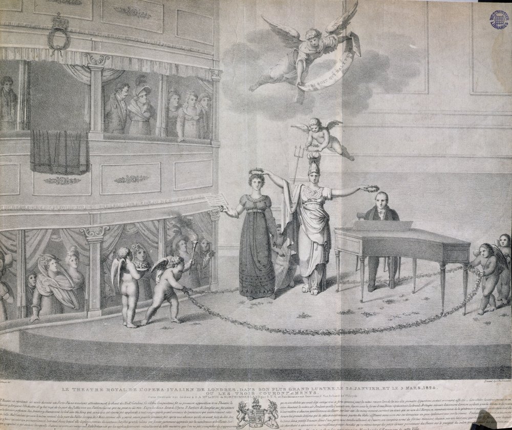 The Theatre Royal of Italian Opera in London in its Greatest Lustre on 24th January and 3rd March 1824, or The Three Crownings, printed by Charles Hullmandel by Filippo Pistrucci